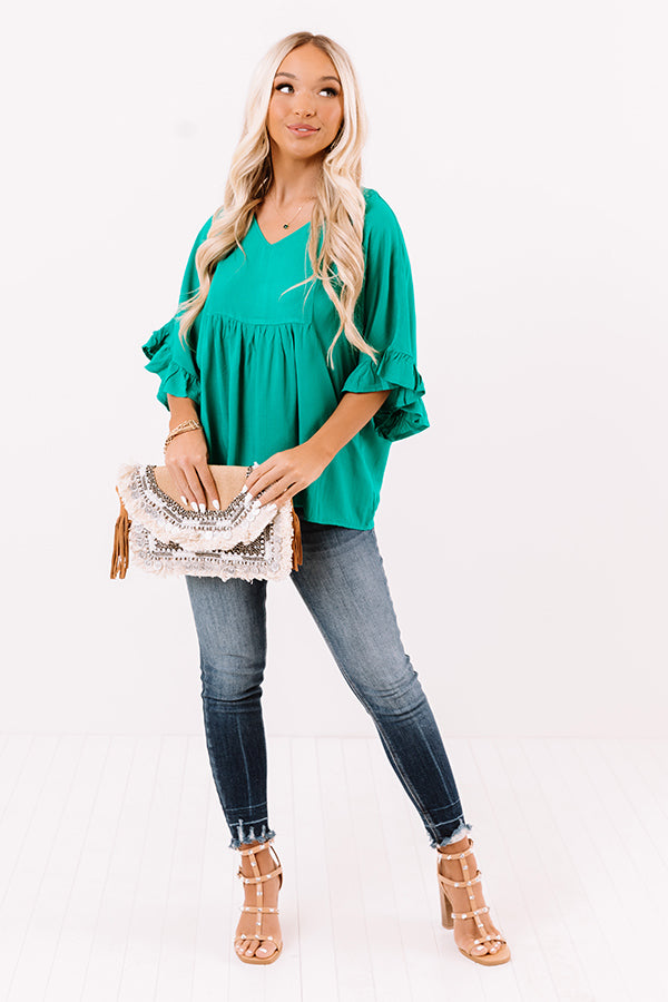 Flirty Fave Babydoll Top In Emerald
