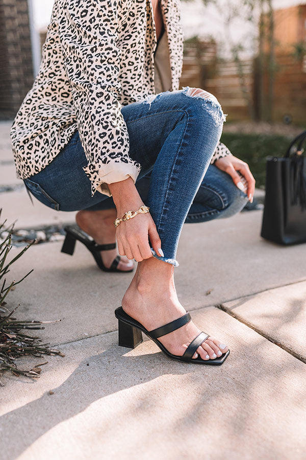The Alva Faux Leather Block Heel In Black