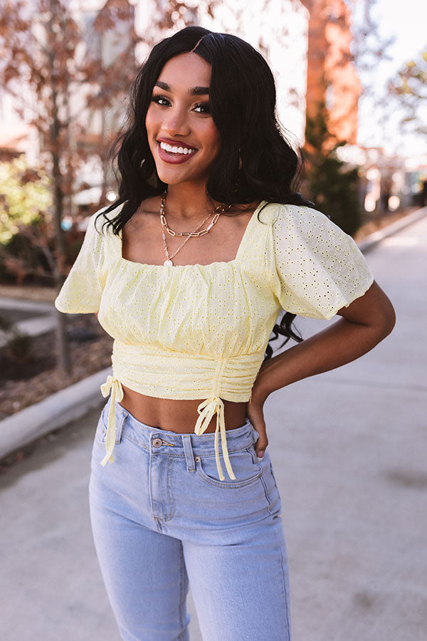 My Sunny Side Eyelet Crop Top In Yellow