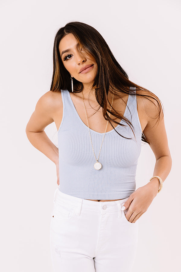 Lounging In Key Largo Ribbed Crop Top In Sky Blue