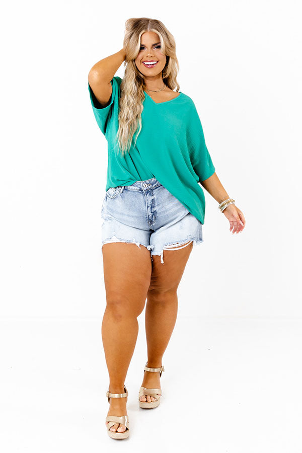 Vistas And Vino Shift Top In Emerald Curves