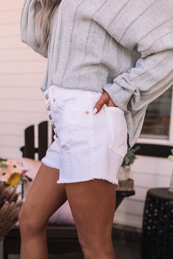 Just USA The Hannah High Waist Distressed Shorts In White Image - 3