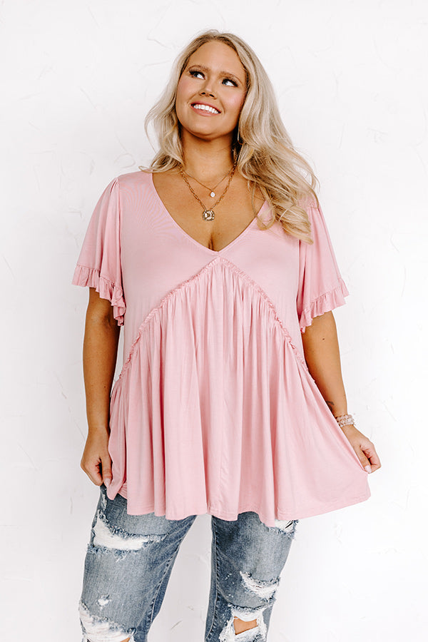 Brunchin' Babe Babydoll Top In Pink Curves