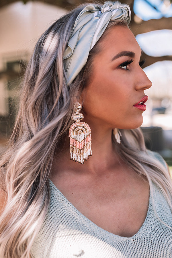 Strobe Lights Beaded Earrings In Peach