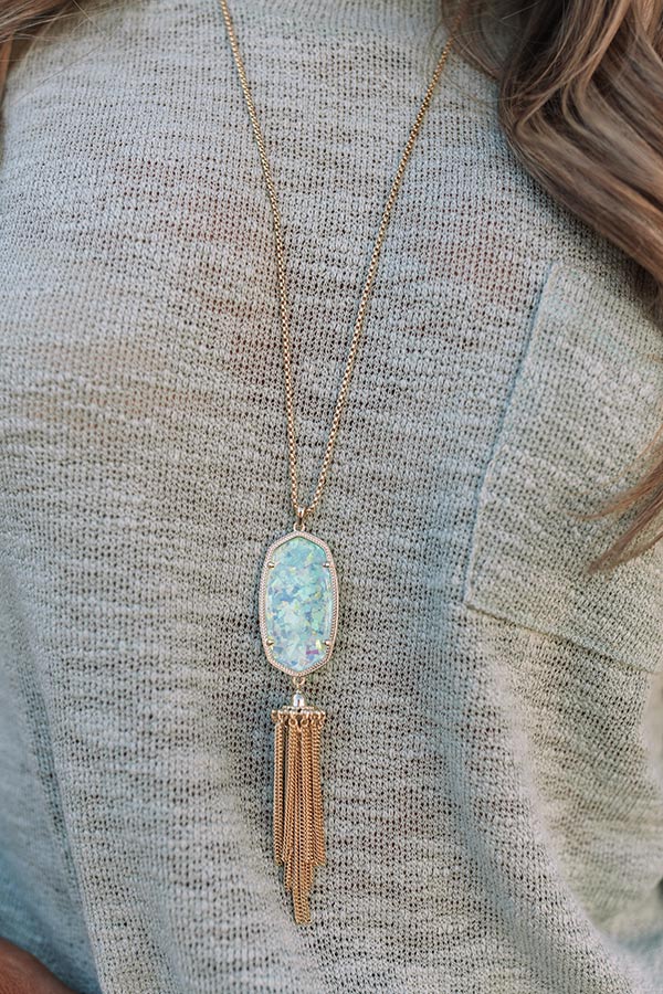 Kendra Scott Rayne Gold Large Long Pendant Necklace in Iridescent Mint Illusion Image - 2