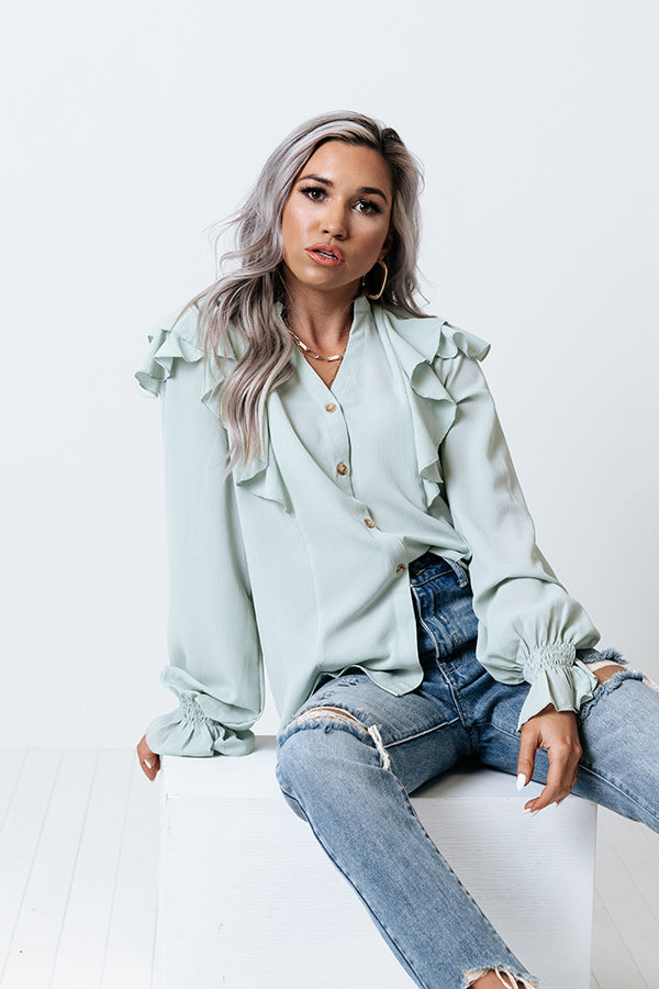 Plaza Promise Ruffle Top In Pear Image - 1