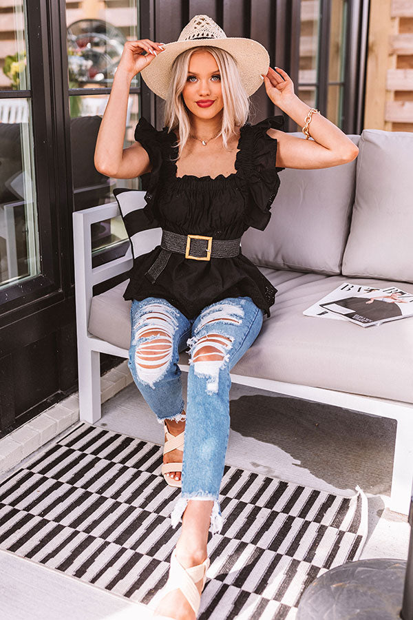 Heavenly Soul Eyelet Tank In Black