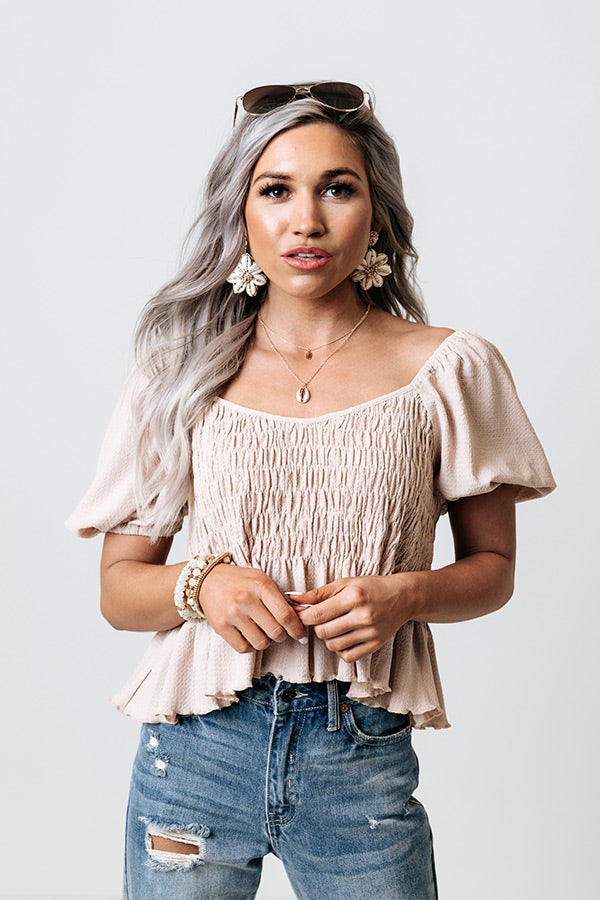 Endless Praise Smocked Top In Iced Latte Image - 1