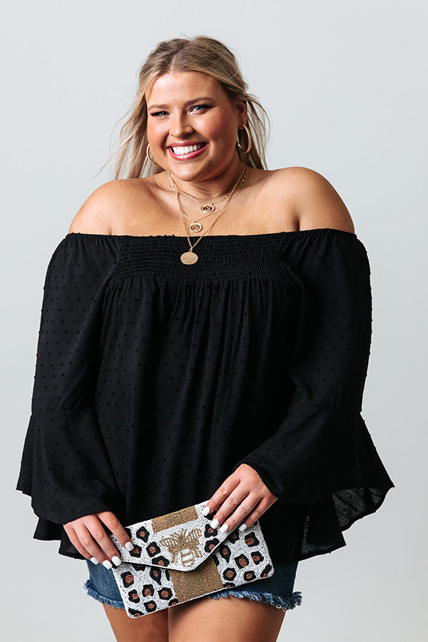 Countryside Charm Off Shoulder Shift Top in Black Curves Image - 1