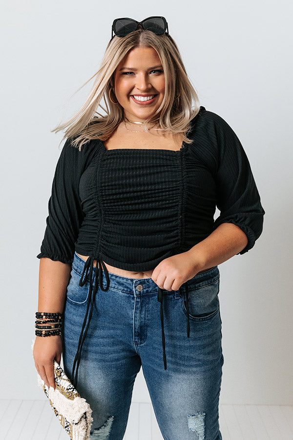 Writing Lyrics Ruched Top in Black Curves Image - 2