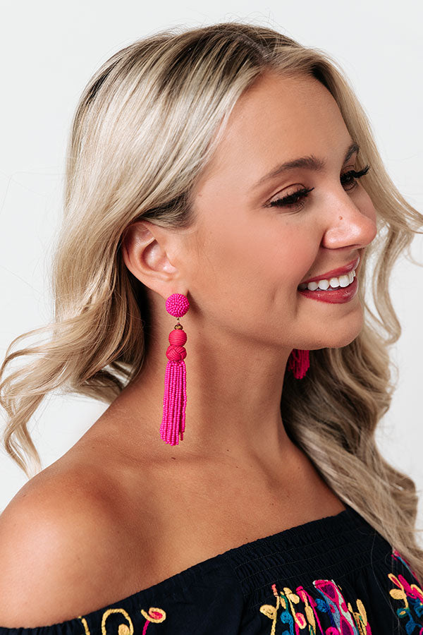 It's A Vibe Beaded Earrings In Fuchsia