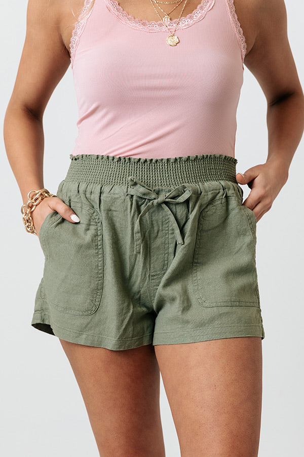 The Redmond Linen-Blend Shorts In Olive