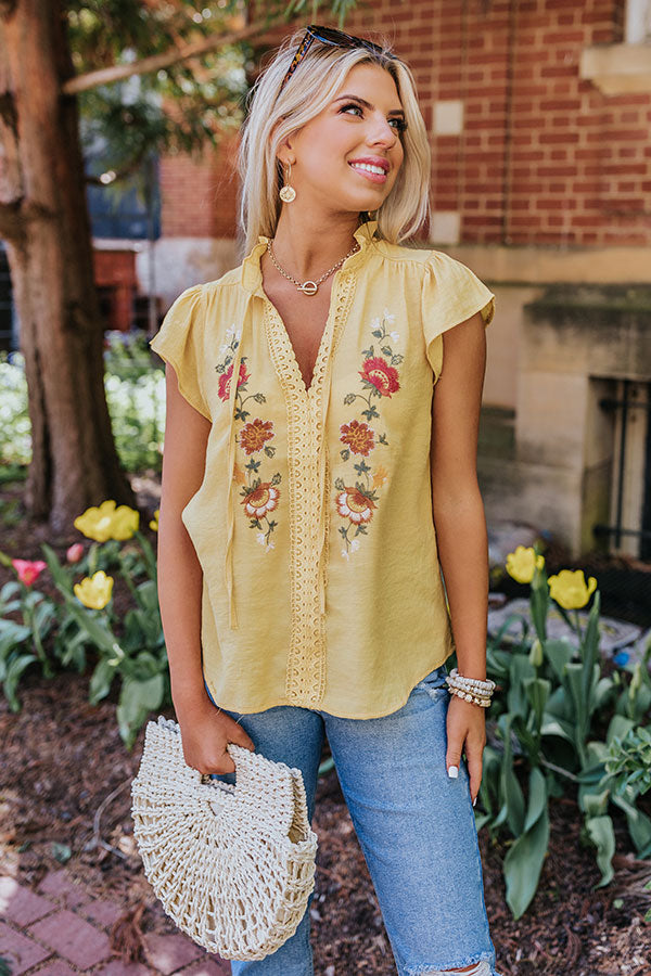 Fields Of Flowers Embroidered Top In Primrose Yellow