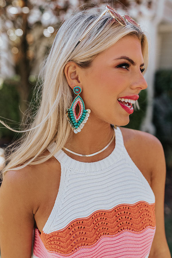 Seaside Sunsets Beaded Earrings In Turquoise