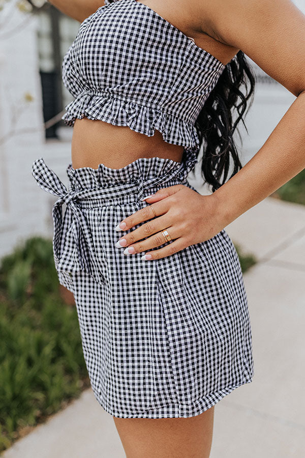 Ruffled Up Gingham Shorts In Black Image - 5