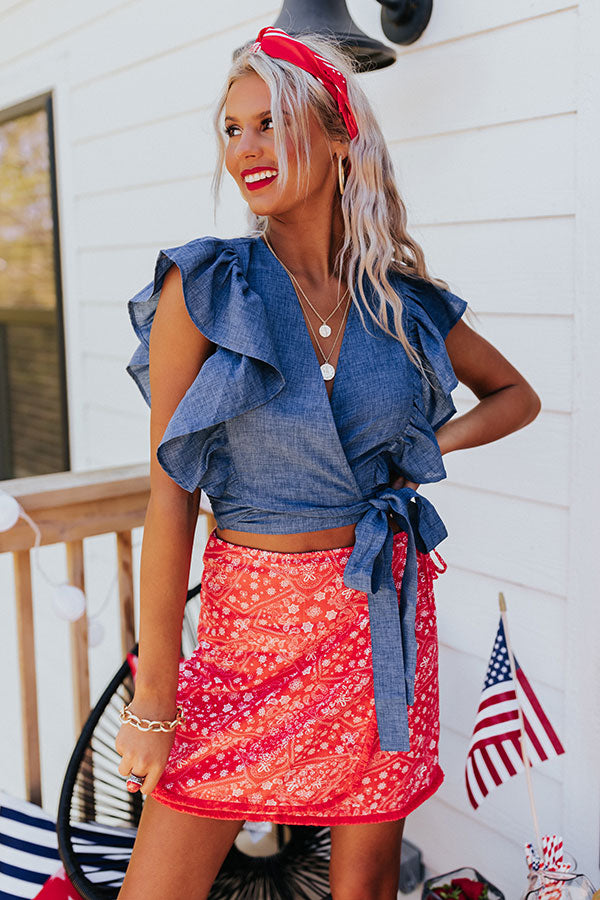 Saving Grace Wrap Top In Blue