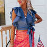 Saving Grace Wrap Top In Blue Image - 1