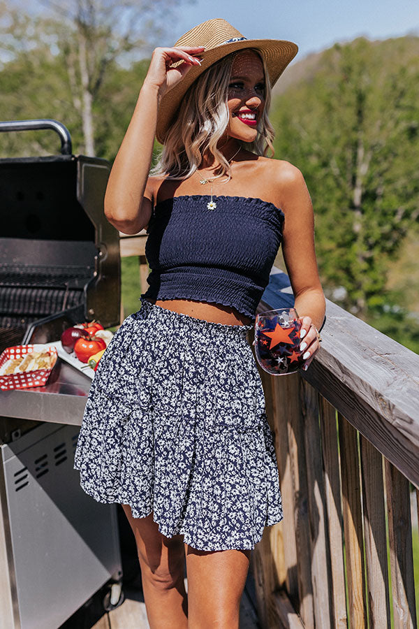Lake Days Smocked Tube Top In Navy