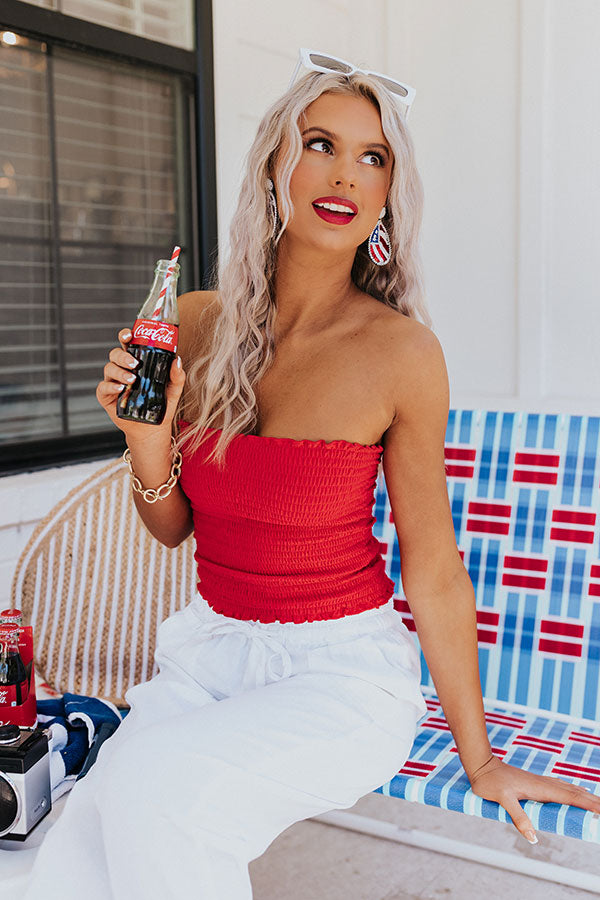 Lake Days Smocked Tube Top In Red