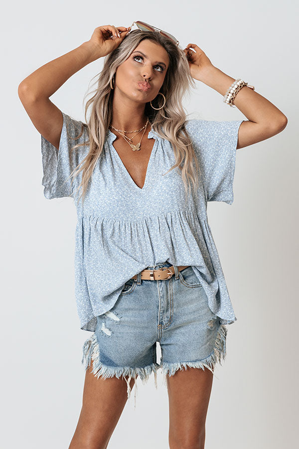 Total Spotlight Moment Babydoll Top in Sky Blue