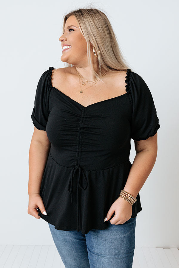 Heavenly Flow Ruched Top In Black Curves Image - 1