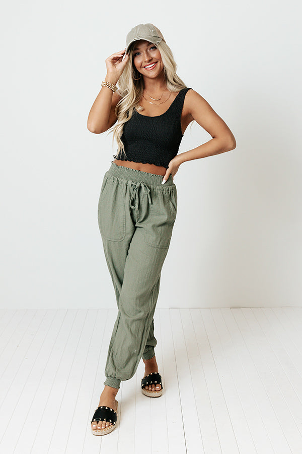 Parisian Countryside High Waist Joggers In Army Green