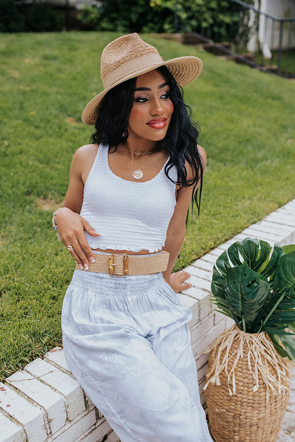 Keeping Cool Smocked Crop Tank In White