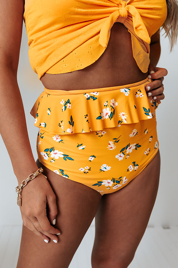 Beach Appeal High Waist Reversible Bikini Bottoms in Marigold Image - 4