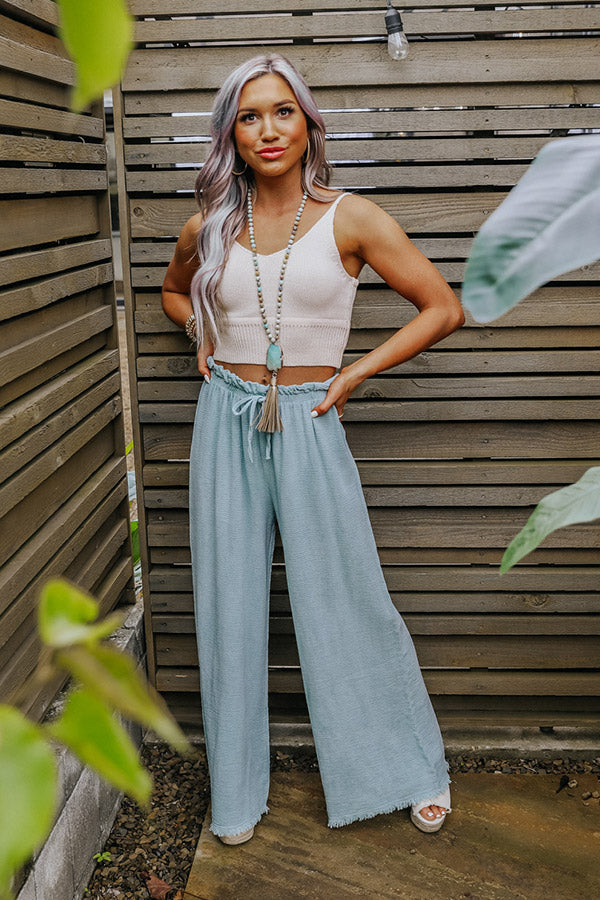 The Banks High Waist Linen-Blend Pants In Ocean Wave Image - 1