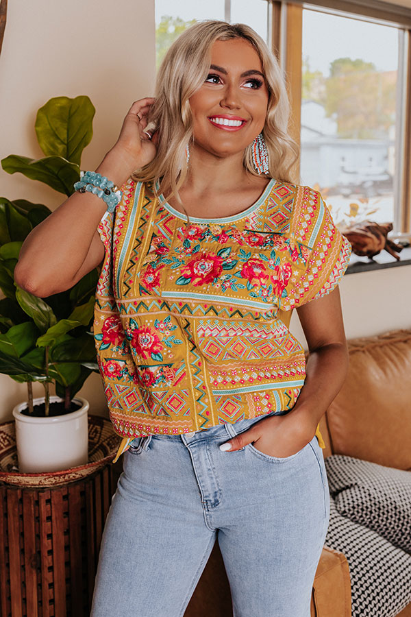 Patio Luxury Embroidered Top In Mustard Image - 2