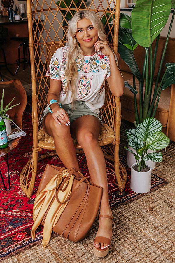 Cabana Bound Embroidered Top In Cream