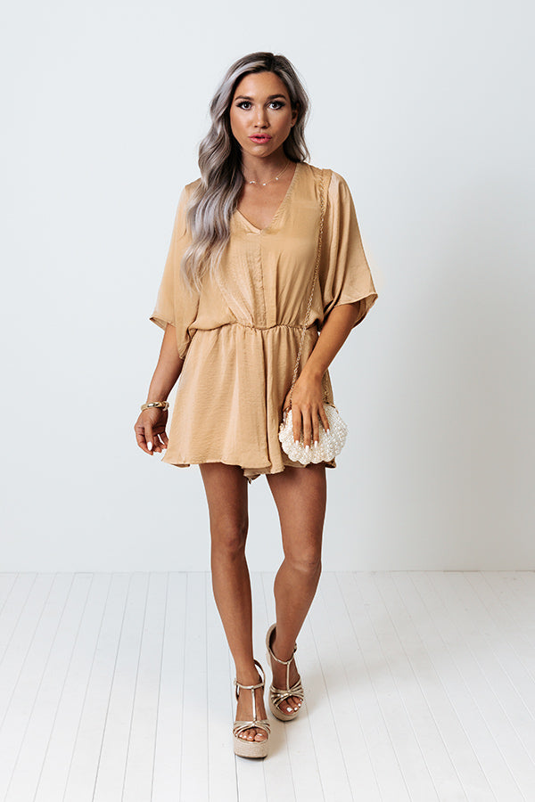 Regal Night Satin Romper In Iced Latte