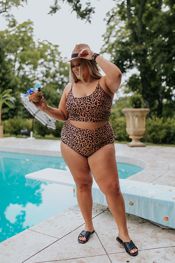 Blooms And Bliss High Waist Reversible Bikini Bottoms in Leopard Print Curves