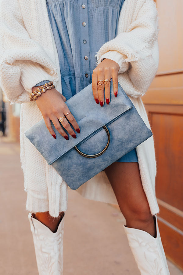 Chic Efforts Faux Leather Clutch In Airy Blue