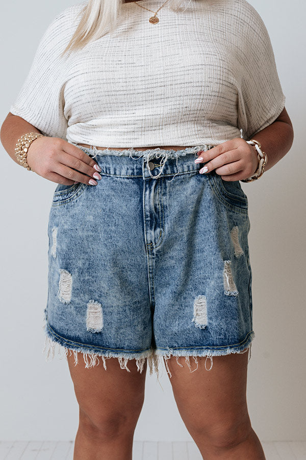 New Attention High Waist Acid Wash Distressed Shorts Curves Image - 3