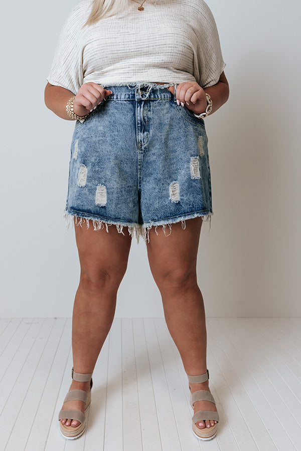 New Attention High Waist Acid Wash Distressed Shorts Curves Image - 2