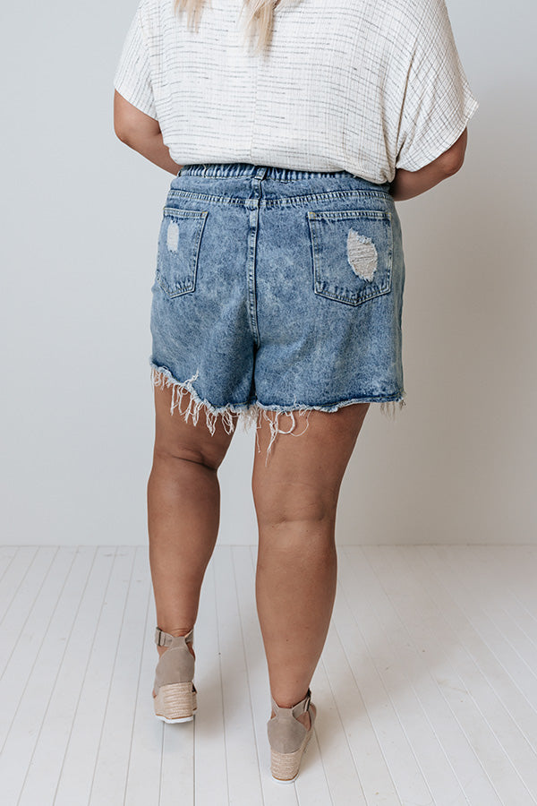 New Attention High Waist Acid Wash Distressed Shorts Curves Image - 4