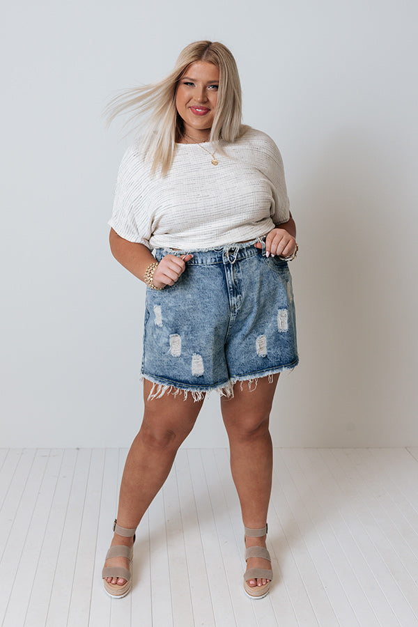 New Attention High Waist Acid Wash Distressed Shorts Curves Image - 1