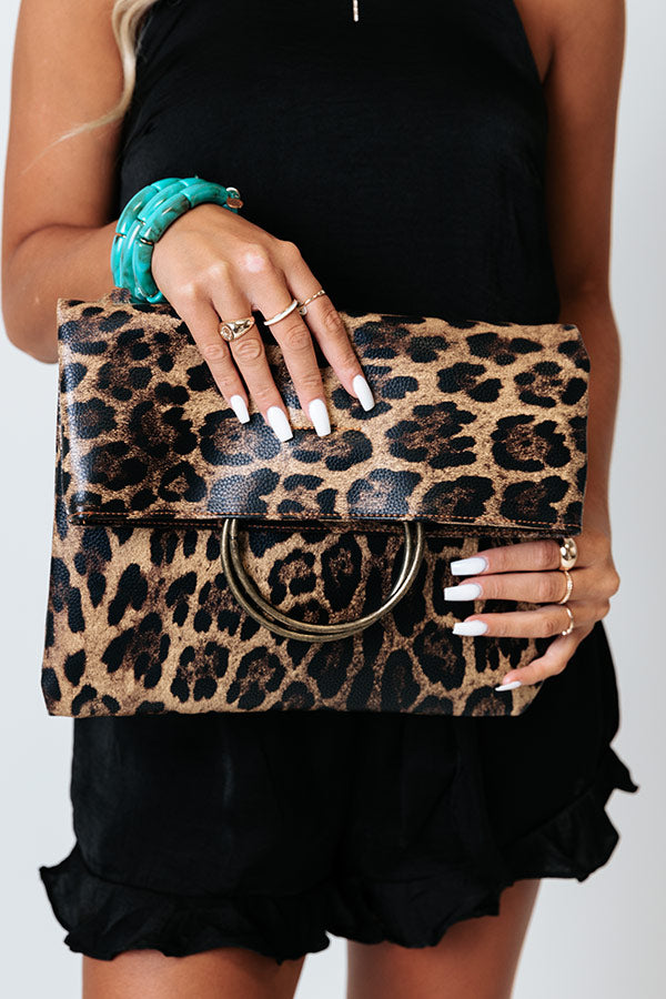 Chic Efforts Faux Leather Clutch In Leopard Print
