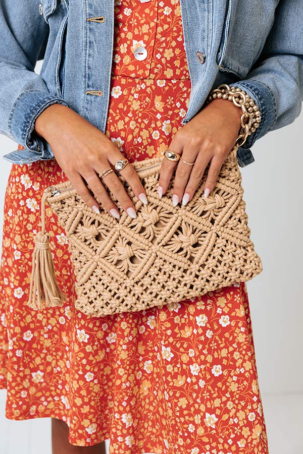 Beach Haven Crochet Clutch In Tan