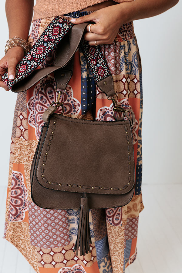 Low Profile Faux Leather Crossbody In Dark Taupe