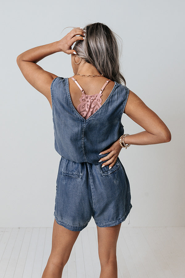 Secret Splendor Chambray Romper In Medium Wash Image - 4