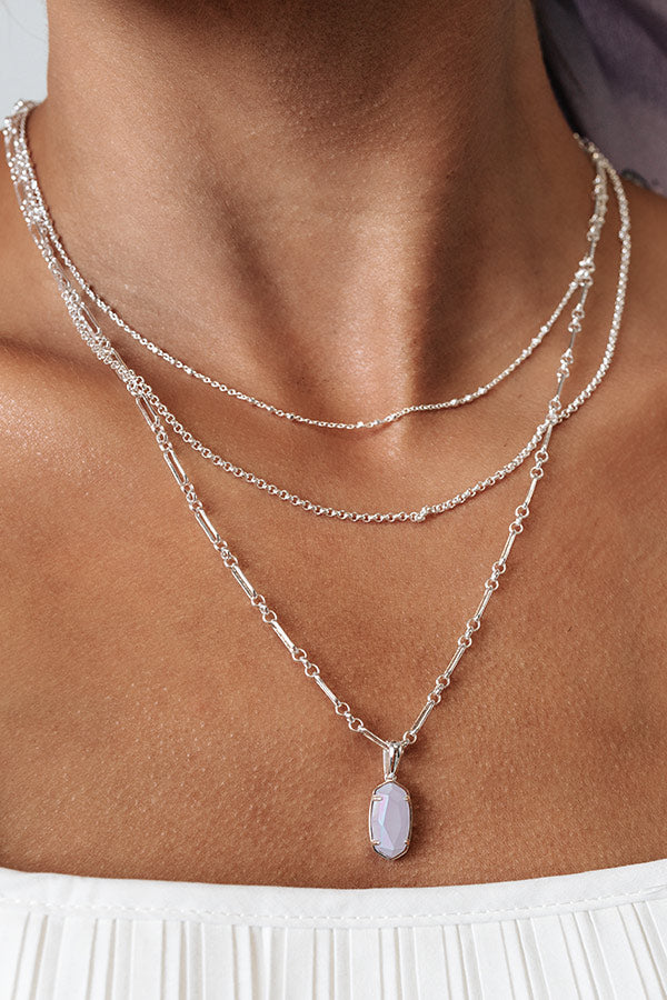 Kendra Scott Elisa Silver Triple Strand Necklace In Matte Iridescent Lilac Glass Image - 2
