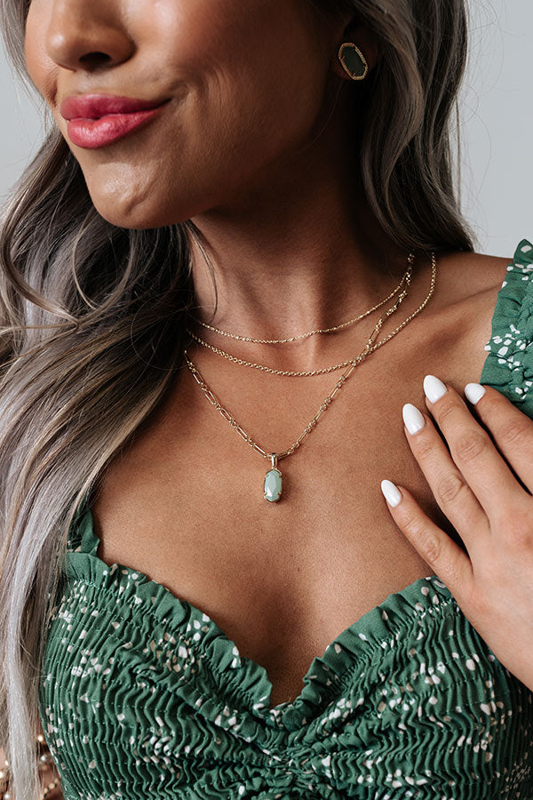 Kendra Scott Elisa Gold Triple Strand Necklace in Matte Iridescent Mint Glass Image - 2