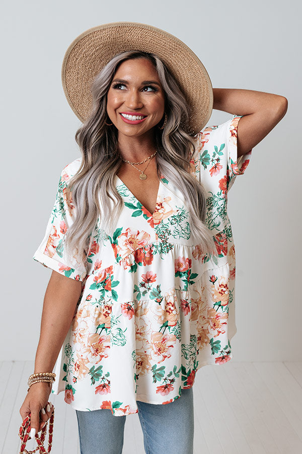 Say It Sweetly Floral Babydoll Top In White Image - 1