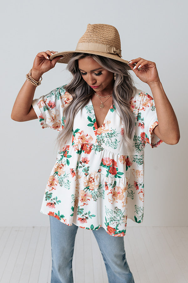 Say It Sweetly Floral Babydoll Top In White Image - 3
