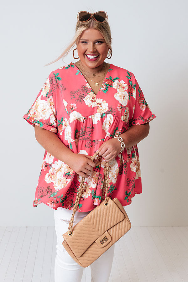 Say It Sweetly Floral Babydoll Top In Pink Curves Image - 1