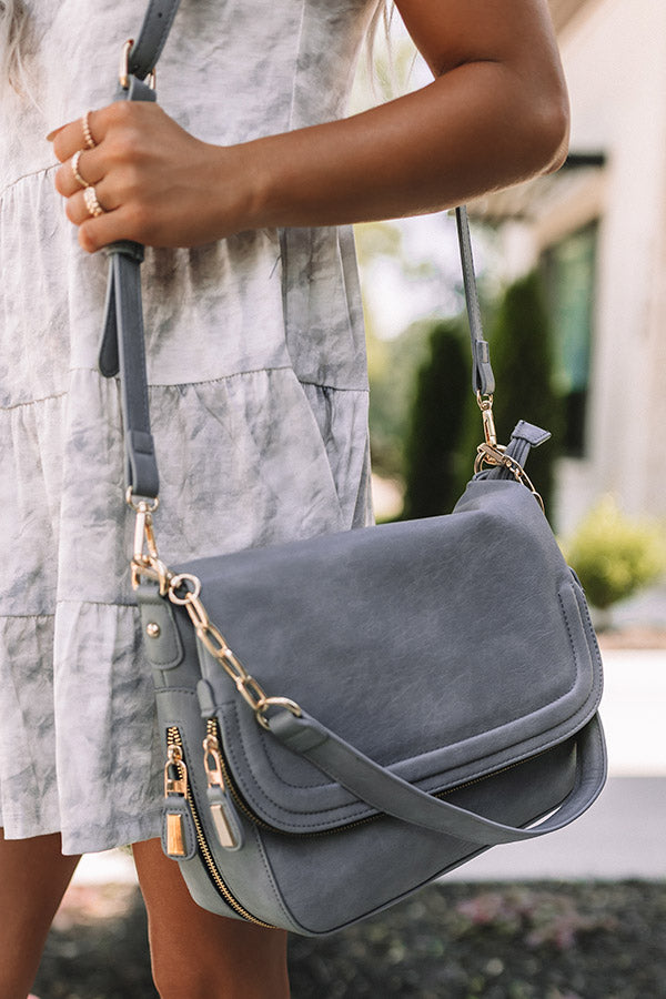Destination Obsessed Faux Leather Crossbody In Grey