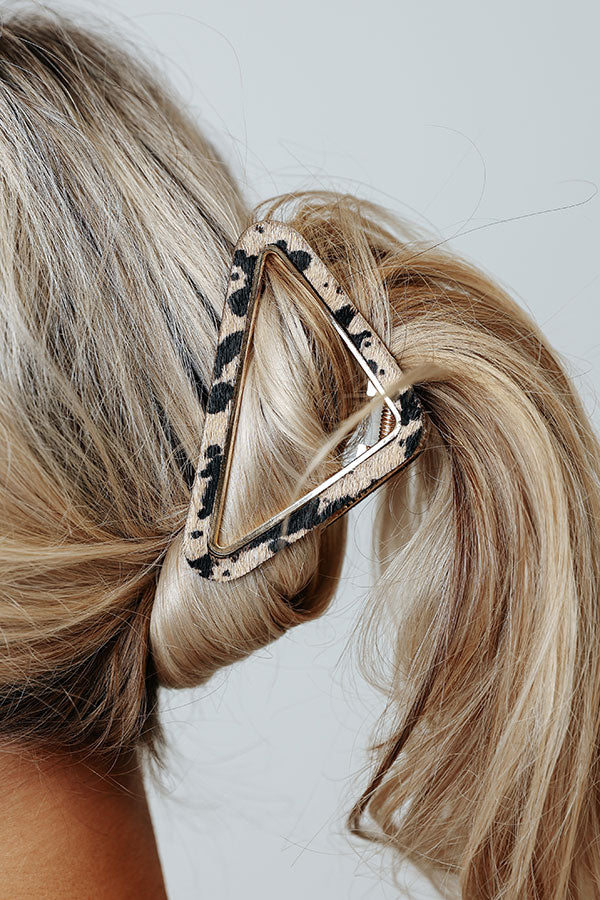 Drop The Mic Hair Claw In Brown Cow Print Image - 2