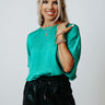 Champagne Craving Satin Shift Top In Emerald Image - 1